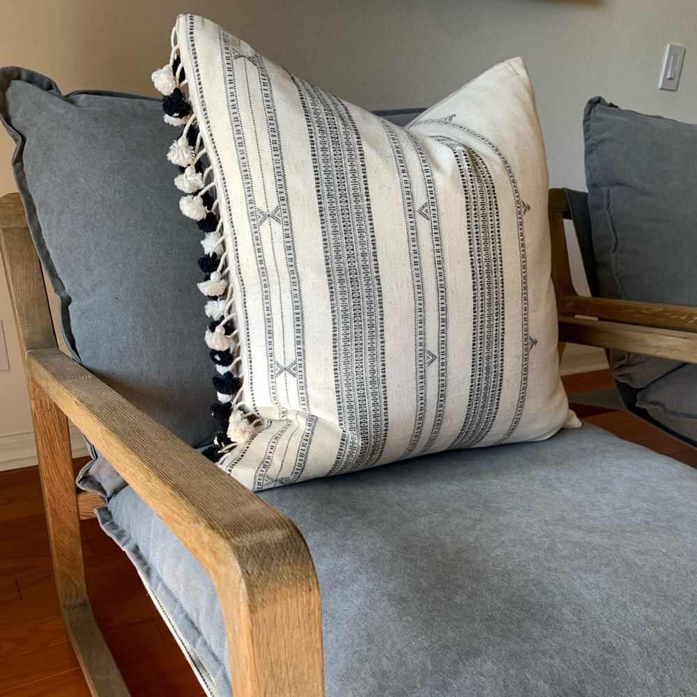 Custom vintage Indian woven pillow cover Only. Ivory/black